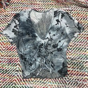 Ruched Sheer Floral Top
